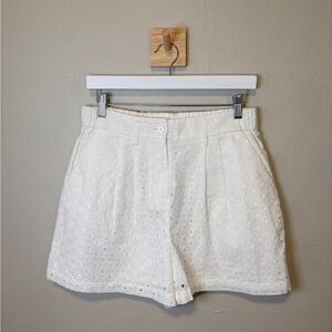 Halogen White Eyelet High Waist Shorts